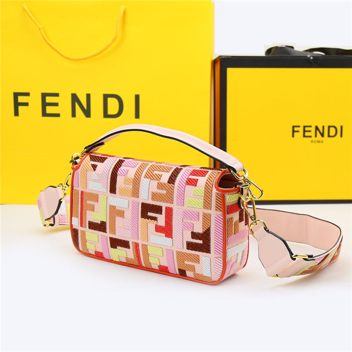 Fendi BAGUETTE Canvas Bag Embroidered FF Mid