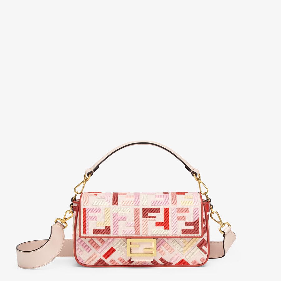 Fendi BAGUETTE Canvas Bag Embroidered FF Mid