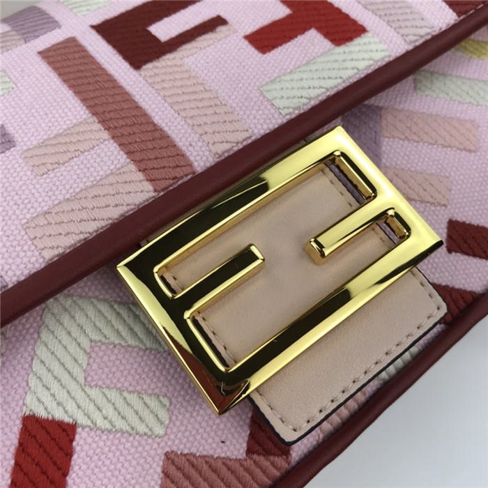 Fendi BAGUETTE Canvas Bag Embroidered FF Mid