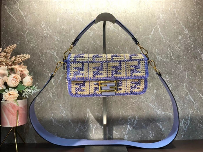 Fendi BAGUETTE raffia FF bag Blue Mid