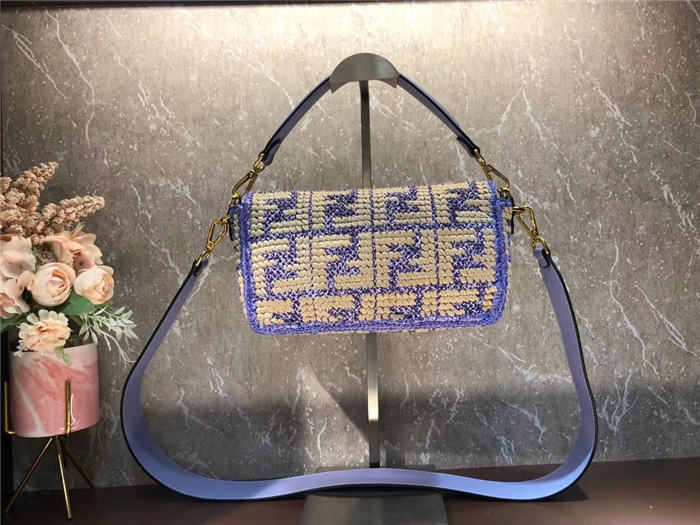 Fendi BAGUETTE raffia FF bag Blue Mid