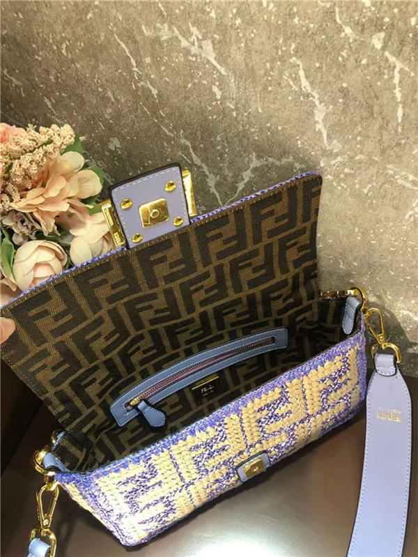 Fendi BAGUETTE raffia FF bag Blue Mid