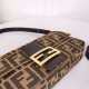 Fendi BAGUETTE Brown fabric bag Gold metal Mid