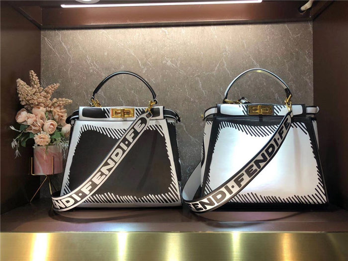 Fendi PEEKABOO ICONIC MEDIUM leather FF print bag White