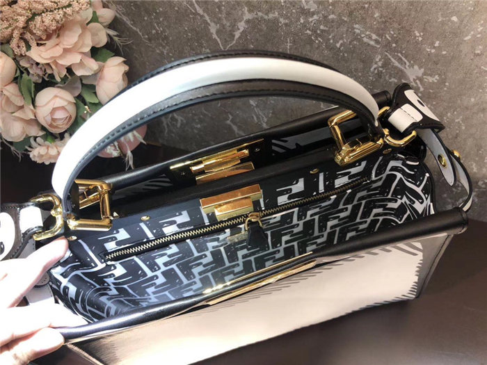 Fendi PEEKABOO ICONIC MEDIUM leather FF print bag Black