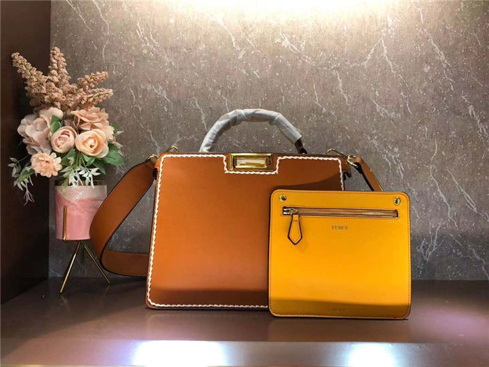 Fendi ICONIC PEEKABOO ISEEU Leather Bag Orange Mid