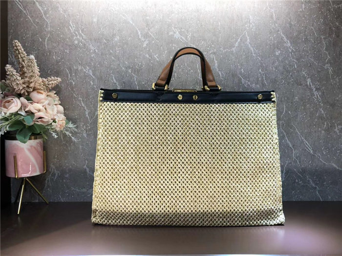 Fendi PEEKABOO X-Lite Raffia Bag Natural