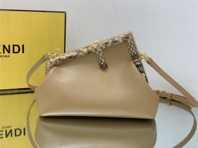 Fendi First Small Leather Bag with exotic details Beige High