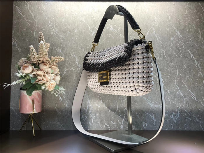 Fendi BAGUETTE Bag Interlace White Mid