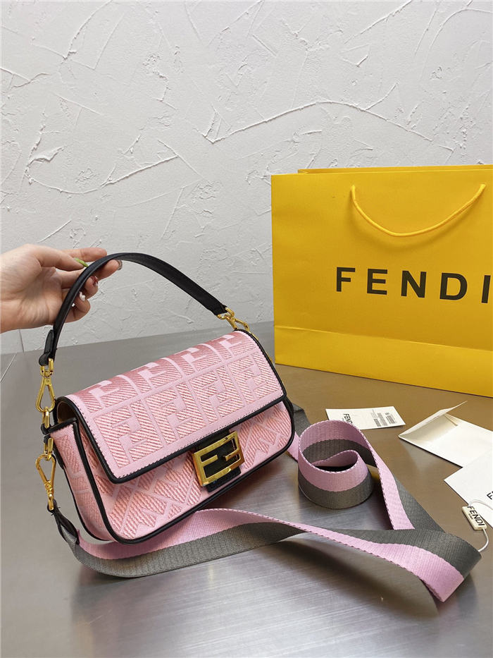 Fendi BAGUETTE Embroidered canvas bag Pink Mid