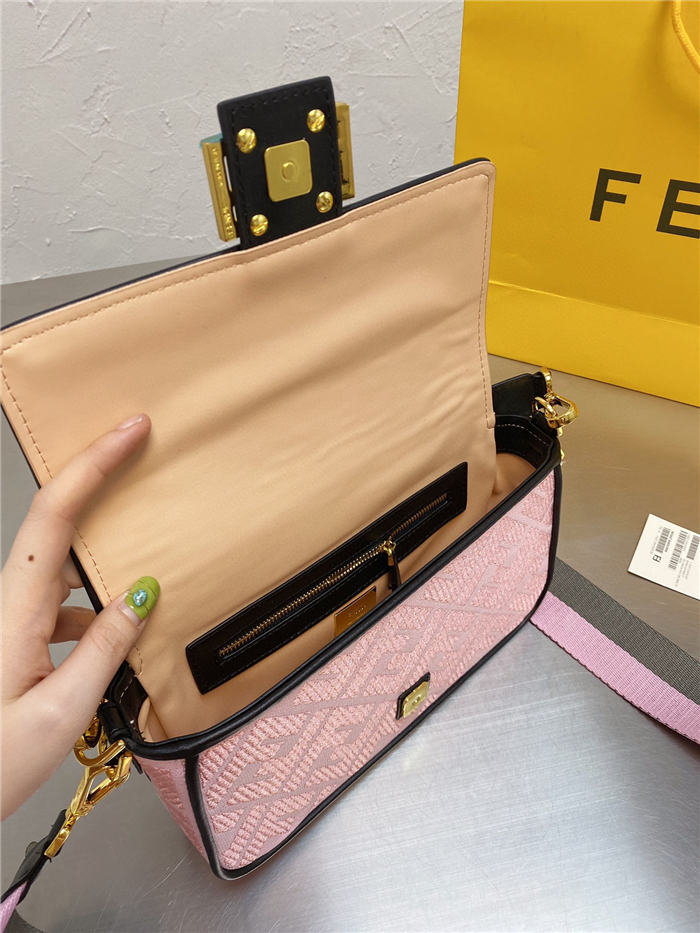 Fendi BAGUETTE Embroidered canvas bag Pink Mid