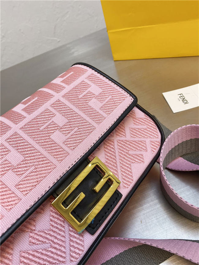 Fendi BAGUETTE Embroidered canvas bag Pink Mid