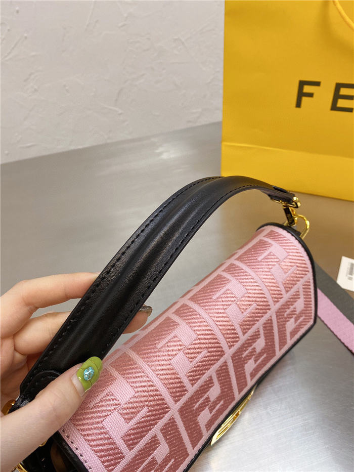 Fendi BAGUETTE Embroidered canvas bag Pink Mid