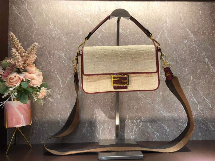 Fendi BAGUETTE Embroidered canvas bag Beige Mid