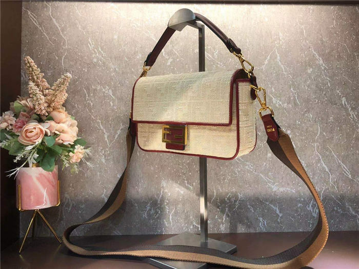 Fendi BAGUETTE Embroidered canvas bag Beige Mid