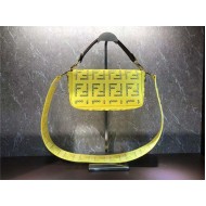 Fendi BAGUETTE Canvas Bag Embroidered Yellow Mid