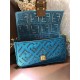 Fendi BAGUETTE Canvas Bag Embroidered Blue Mid