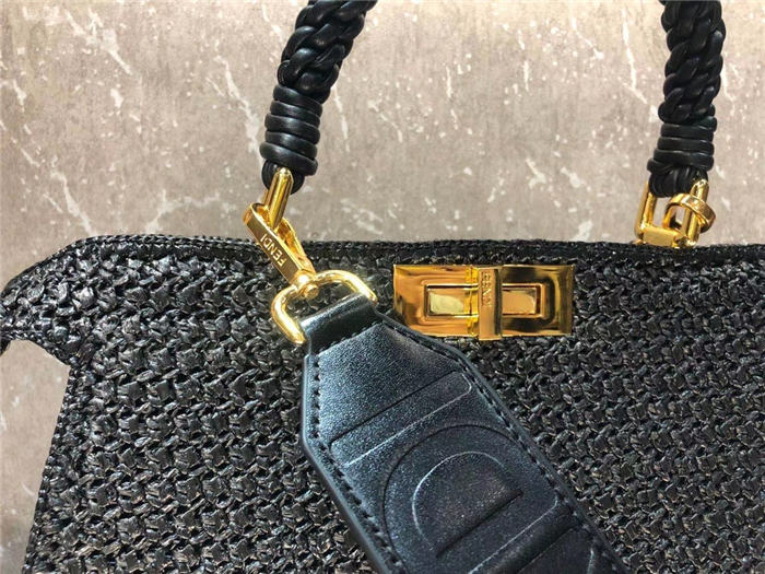 Fendi PEEKABOO ISEEU MEDIUM Woven straw bag Black Mid