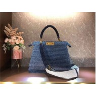 Fendi PEEKABOO ISEEU MEDIUM Woven straw bag Blue Mid