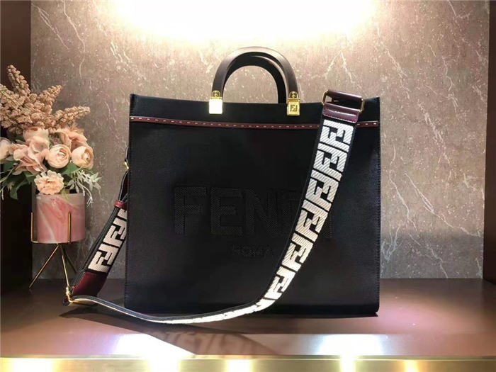 Fendi SUNSHINE MEDIUM Canvas Bag Black