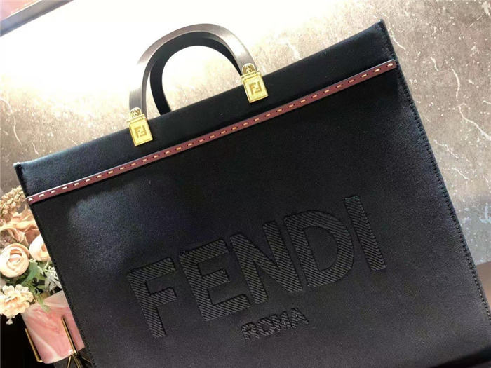 Fendi SUNSHINE MEDIUM Canvas Bag Black