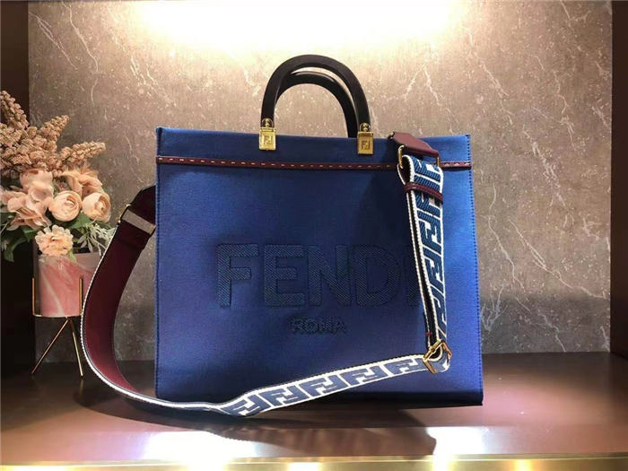 Fendi SUNSHINE MEDIUM Canvas Bag Blue