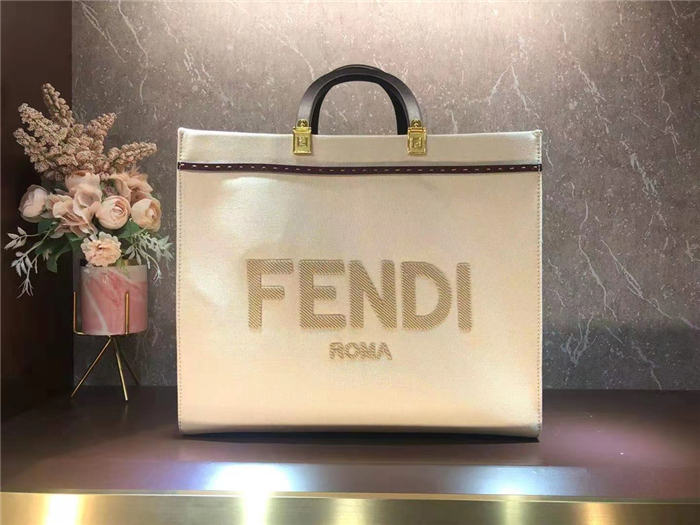 Fendi SUNSHINE MEDIUM Canvas Bag Beige