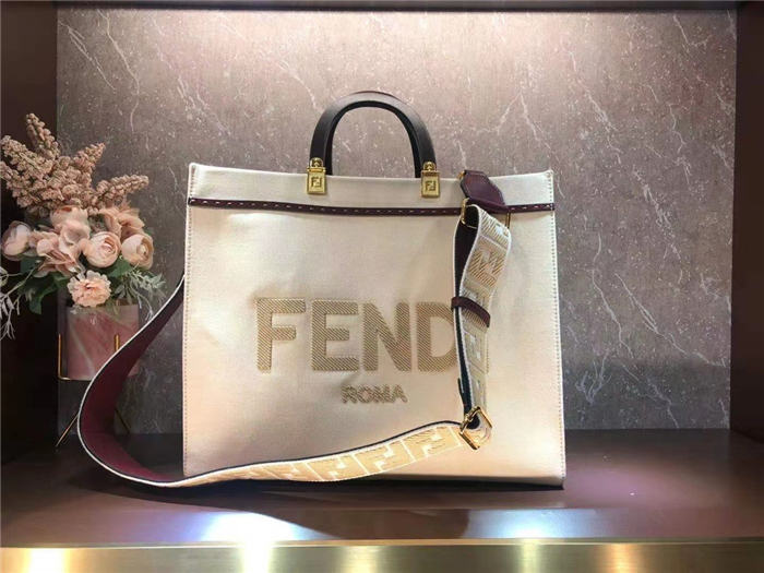 Fendi SUNSHINE MEDIUM Canvas Bag Beige