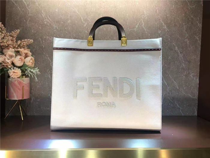 Fendi SUNSHINE MEDIUM Canvas Bag White