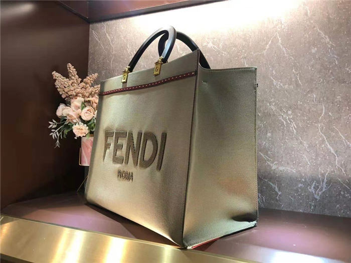 Fendi SUNSHINE MEDIUM Canvas Bag Khaki