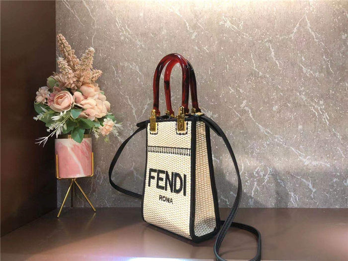 Fendi MINI SUNSHINE SHOPPER Straw Off-white Mid