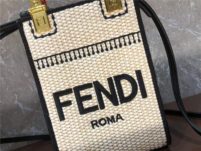 Fendi MINI SUNSHINE SHOPPER Straw Off-white Mid