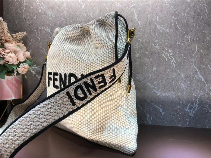 Fendi PACK MEDIUM POUCH Raffia Off-white Mid