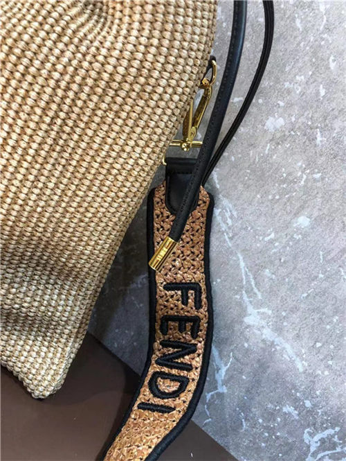 Fendi PACK SMALL POUCH Raffia Camel Mid