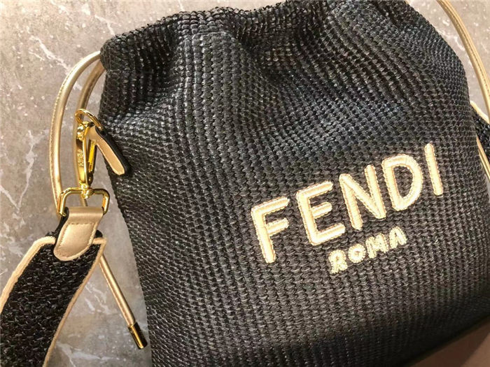 Fendi PACK SMALL POUCH Raffia Black Mid