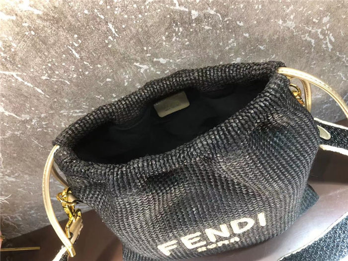 Fendi PACK SMALL POUCH Raffia Black Mid