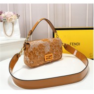 Fendi BAGUETTE Embroidered Patent Camel Mid