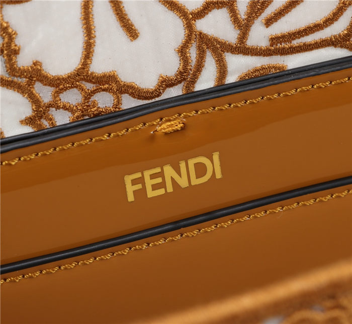 Fendi BAGUETTE Embroidered Patent Camel Mid