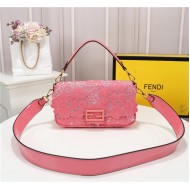 Fendi BAGUETTE Embroidered Patent Pink Mid