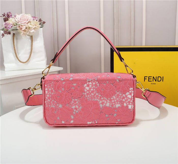 Fendi BAGUETTE Embroidered Patent Pink Mid