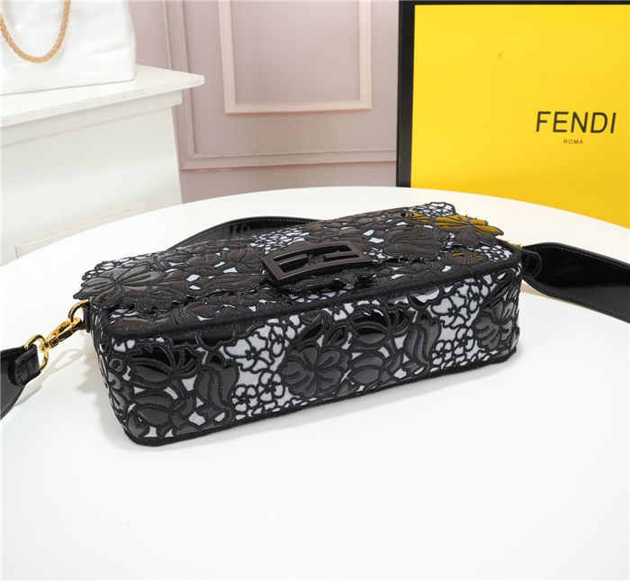 Fendi BAGUETTE Embroidered Patent Black Mid