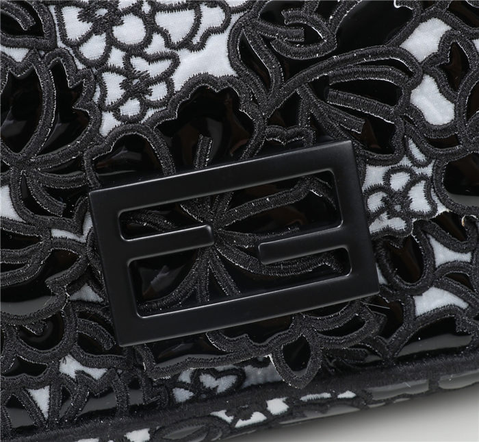 Fendi BAGUETTE Embroidered Patent Black Mid