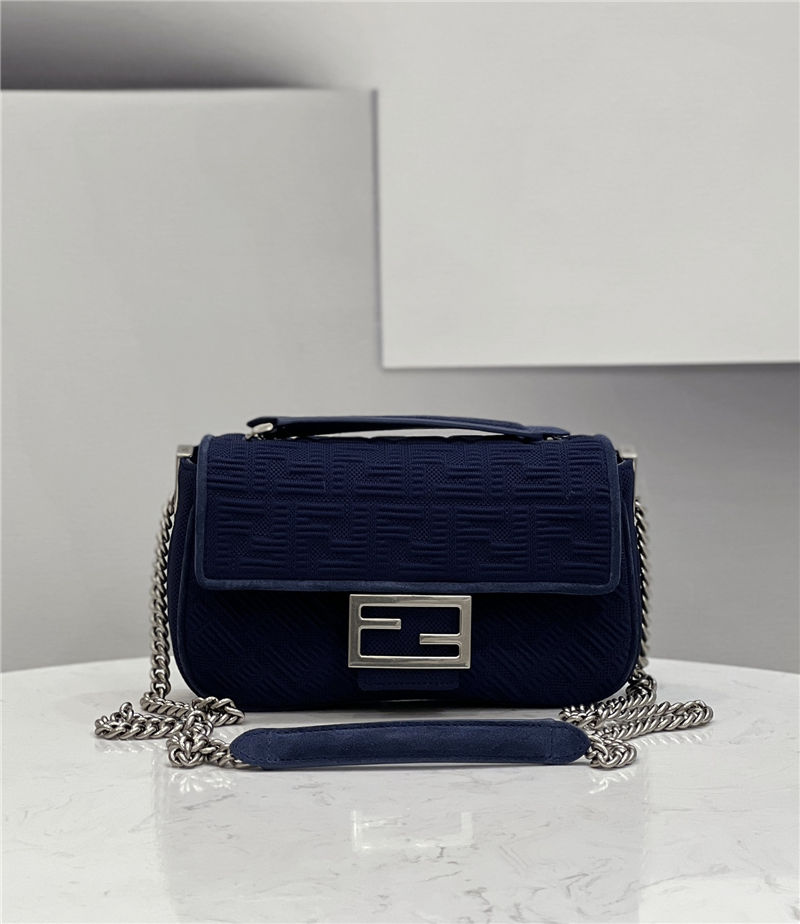 Baguette Chain Midi Bag FF Fabric Navy Blue High