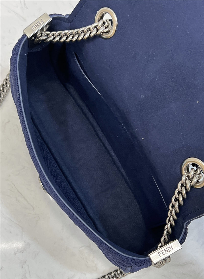 Baguette Chain Midi Bag FF Fabric Navy Blue High