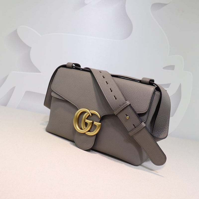 GG Marmont Leather small shoulder bag 401173 Grey High