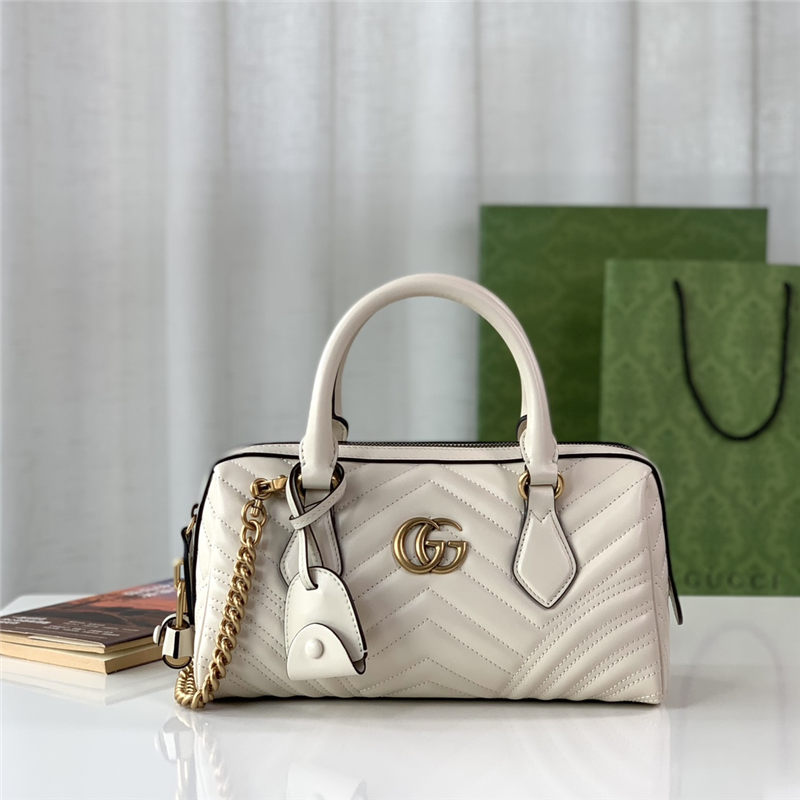 GG MARMONT SMALL TOP HANDLE BAG 746319 Lether White High