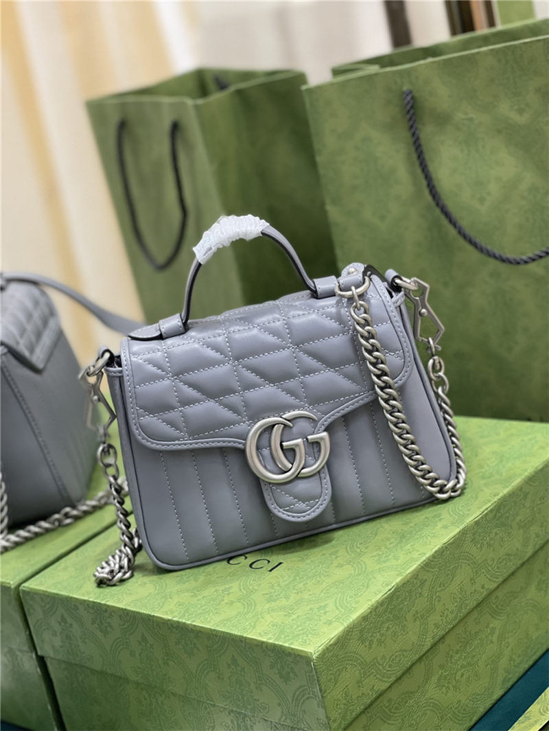 GG Marmont mini top handle bag New 583571 Grey High