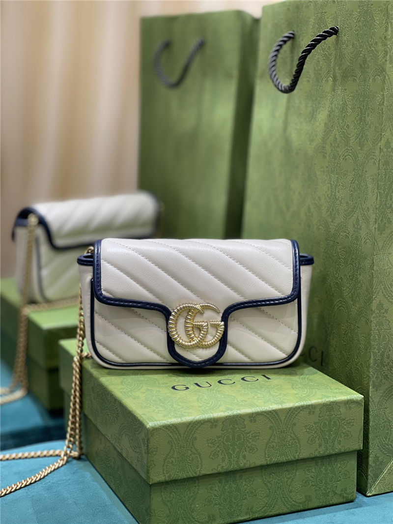 GG MARMONT MATELASSÉ SUPER MINI BAG 476433 white/blue High