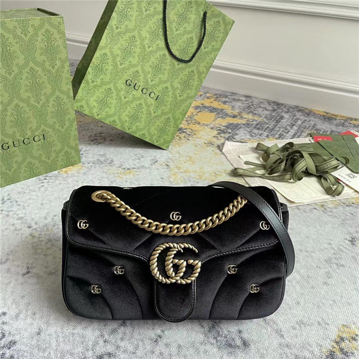 GG MARMONT SMALL SHOULDER BAG Velvet Black 443497 High