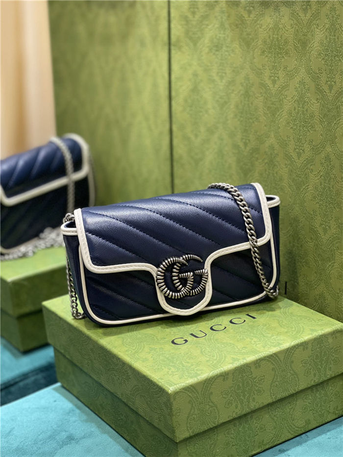 GG MARMONT MATELASSÉ SUPER MINI BAG 476433 Blue/White High